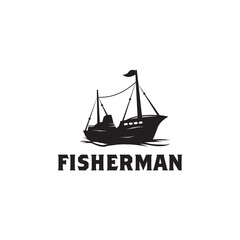 Fisherman boat icon logo design template