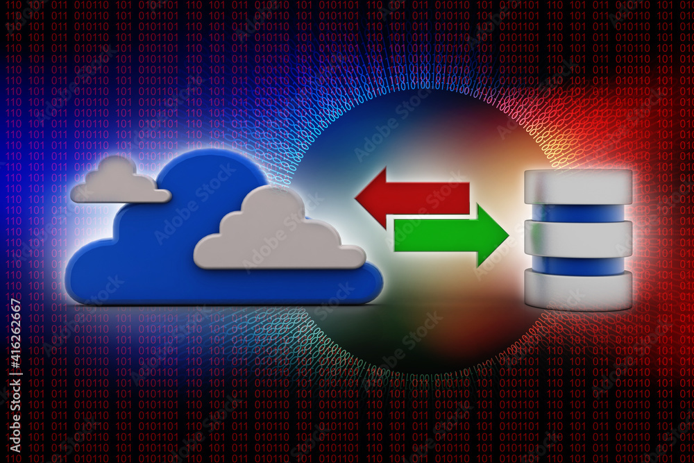Poster 3d rendering cloud online storage icons with data