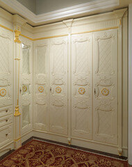 Corner of a lacquered walk-in closet with gilded ornaments 