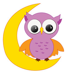 Illustration of owl sitting on the moon