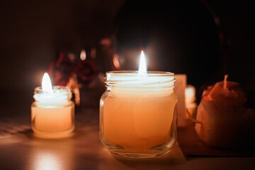 candles in the dark room
