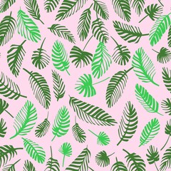 Tropical leaves seamless background pattern. Vector illustration,Palm leaves hand drawn.