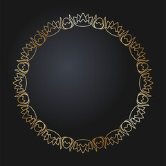 Floral gold border. Round golden frame with wild flowers. Vector illustration EPS10