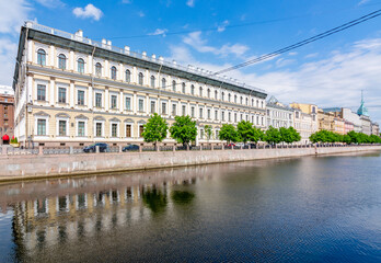 Fototapeta na wymiar Embankment of Moyka river in summer, Saint Petersburg, Russia