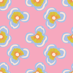 Fototapeta na wymiar Vector spring flowers on pink seamless pattern background.