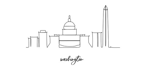 Washington landmark skyline - continuous one line drawing