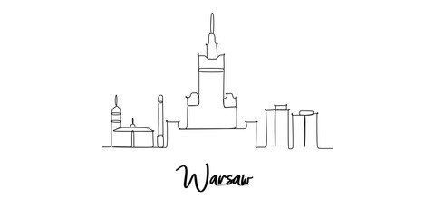 Fototapeta premium warsaw landmarks skyline - continuous one line drawing