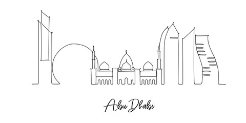 Abu Dhabi Landmark skyline - continuous one line drawing - obrazy, fototapety, plakaty