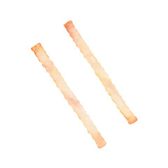 Watercolor hand drawing of italian mafaldini pasta isolated on white background. Traditional cuisine made from flour. Menu, restaurant.
