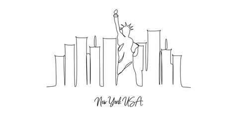 Naklejka premium New York City landmarks - continuous one line drawing
