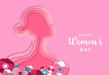 pink, floral, flower, abstract, woman, vector, card, art, pattern, silhouette, white, beauty, day, 8, march, spring, banner, happy, international, plant, background, text, design, trendy, poster, natu