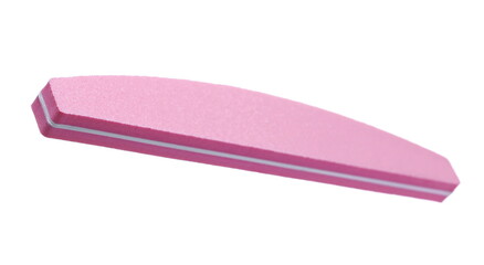 Pink nail file for manicure and pedicure, cosmetic emery board for women isolated on white background