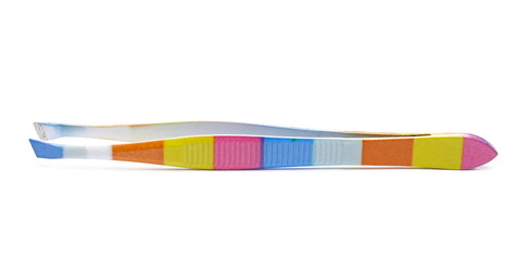 Colorful tweezers, pincette, forceps isolated on white background