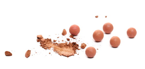 Blusher balls makeup powder isolated on white background