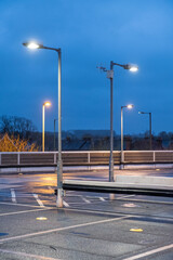 parking lot with street lights