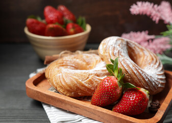 strawberries in a basket and dessert