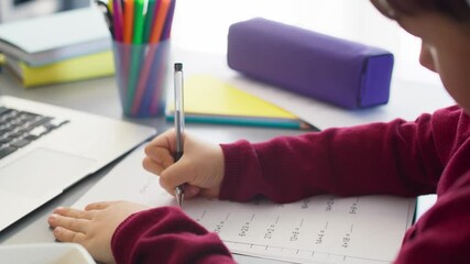 Close up of video of boy practicing a math equation. Shot with RED helium camera in 8K.