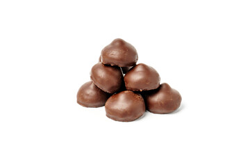 Chocolates from dark chocolate isolated on white