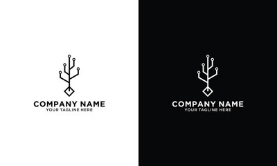 Circuit tree tech logo template design. Innovative digital technology concept business icon. Vector illustration.on a black and white background.