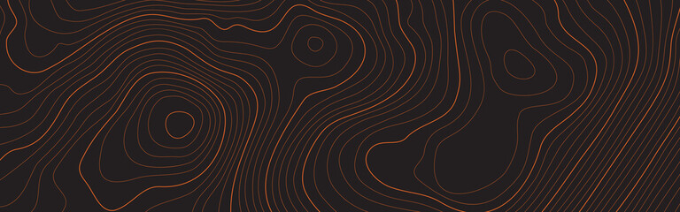 Fototapeta The stylized height of the topographic contour in lines and contours. The concept of a conditional geography scheme and the terrain path. Dark on black. Ultra wide size. Vector illustration. obraz