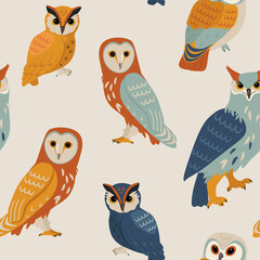 Owl pattern. Contemporary abstract seamless texture. Vector colored design.