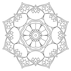 Simple Mandala Shape for Coloring. Vector Mandala. Circular. Flower. Oriental. Coloring Book Page. Outline.

