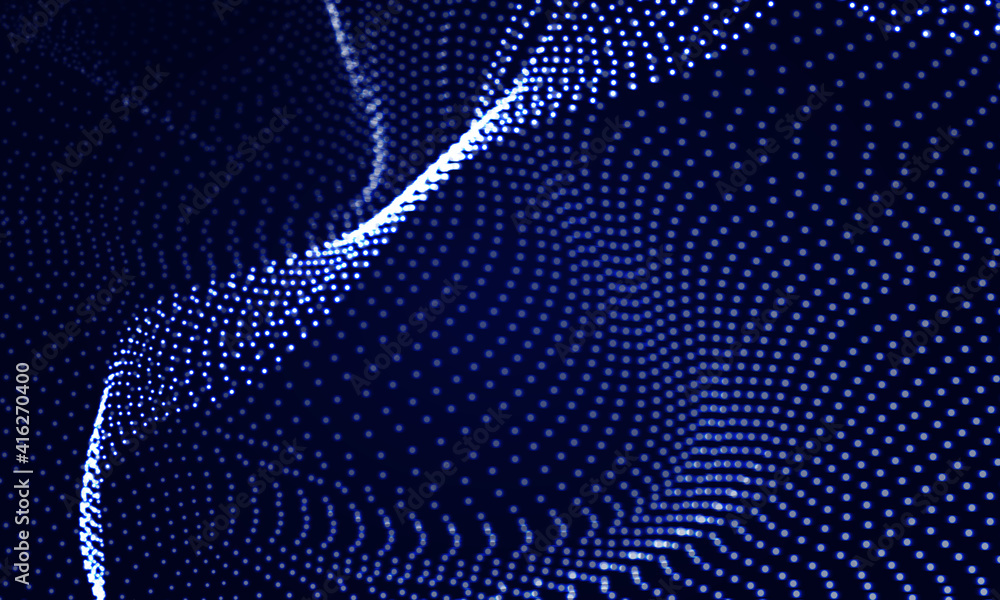 Aufkleber abstract background wave of blue particles digital data structure composed of dotted elements