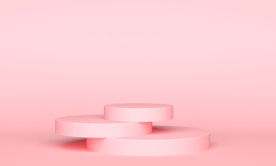 Three pink platforms lie on top of each other against a pink background. Minimalist style. 3d rendering