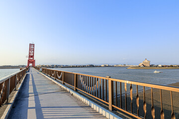 夕方の筑後川昇開橋　福岡県大川市　 Chikugogawa Lift Bridge in the evening Fukuoka-ken Ookawa city