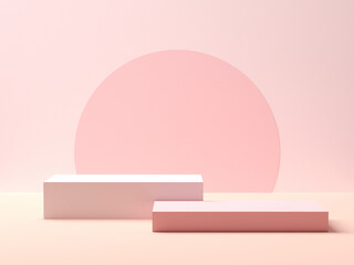 Pink podium on pink color background for product. Minimal concept. 3d rendering - obrazy, fototapety, plakaty