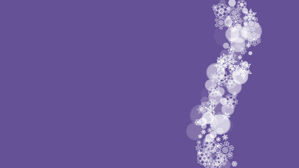 Xmas sales with ultraviolet snowflakes. New Year backdrop. Snow border for flyer, gift card, invitation, business offer and ad. Christmas trendy background. Holiday snowy banner for xmas sales