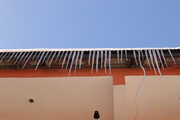 Roof ice dams. Common view during winter in Erzurum, Travel to Turkey.
Cold weather -50 degrees Celsius.
ice, Snow, freeze, frostiness, icing, frozen, frosting