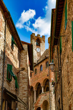 View on the Palazzo Comunale and the Tower of Suvereto Tuscany Italy