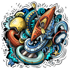 Summer sports cartoon doodle illustration. Funny Art design.