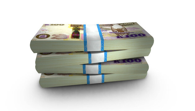 3D Stack Banknote of 1Zambia 100 Kwacha Money