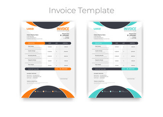 Creative and Unique abstract style business invoice template. Quotation Invoice Layout Template Paper Sheet Include Accounting, Price, Tax, and Quantity. With color variation Vector illustration