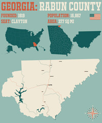 Large and detailed map of Rabun county in Georgia, USA.