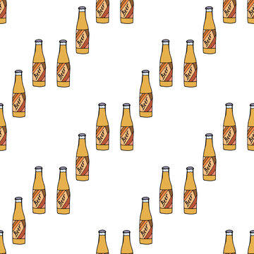 Seamless pattern with beer bottle on white background. Vector image.