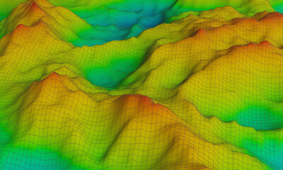 3D rendered topographic mountain. Show elevation color blue to red. - obrazy, fototapety, plakaty