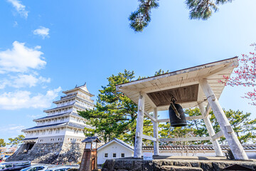 冬の島原城と鐘撞堂　長崎県島原市　Shimabara castle in winter and bell Nagasaki-ken...