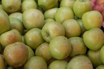 fresh green apple fruit in supermarket shelf