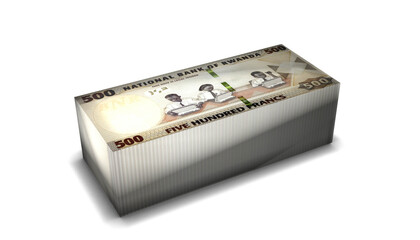 Rwanda 500 Francs Banknotes Money Stack on White Background