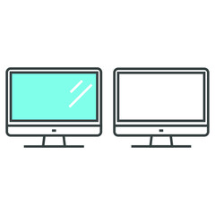 Vector illustration of coloured and black and white displays/ monitors on white background.