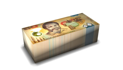 Papua New Guinea 50 Kina Banknotes Money Stack on White Background