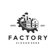 Gear factory industrial logo design template, vector illustration.	
