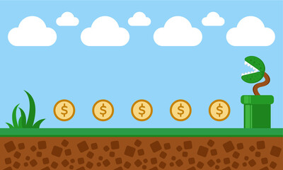 
Illustration vector graphic of cartoon background with monster pant, money, cloud and other element looks like game background. Suitable for playground backdrop and other children product.
