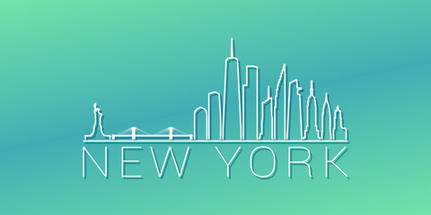 New York, NY, USA Skyline Linear Design. Flat City Illustration Minimal Clip Art. Background Gradient Travel Vector Icon.