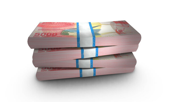 3D Stack Banknote of Madagascar 5000 Ariary Money