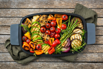 Seasonal summer grilled vegetables in a pan