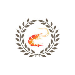 Shrimp logo vintage leaves design vector illustration